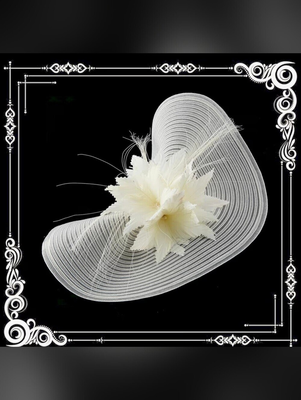 Ivory Wide-Brim Floral Fascinator Hat #1283 - Picture 6 of 8